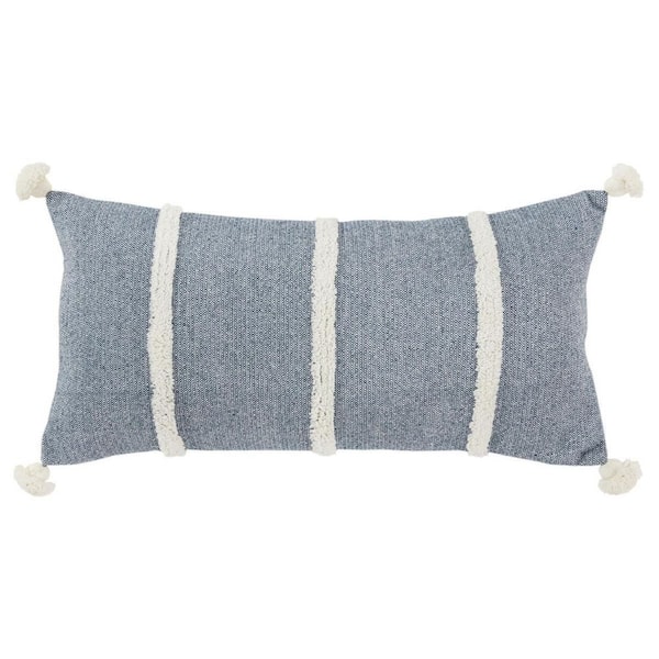 HomeRoots Blue, White Geometric Polyester 14 in. x 14 in. Throw Pillow