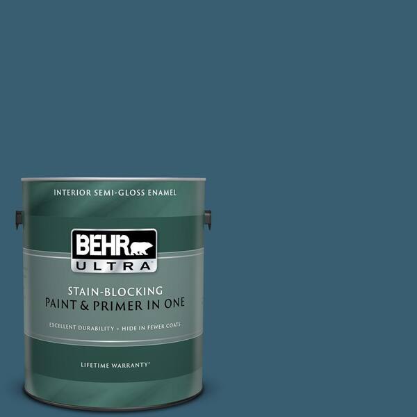 BEHR ULTRA 1 gal. #UL230-21 Bermudan Blue Semi-Gloss Enamel Interior Paint and Primer in One