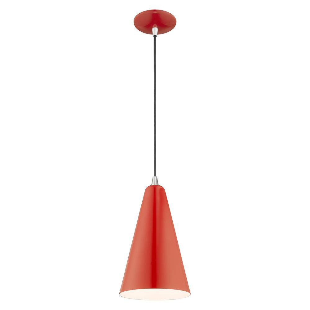 Modern Mini Pendant Light in Shiny Red with White Interior Finish