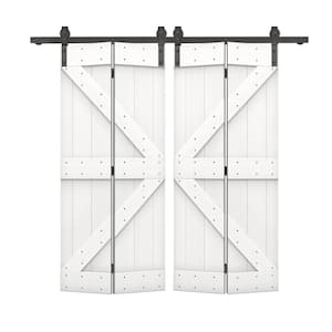 44 in. x 84 in. K Series Pure White Stained DIY Wood Double Bi-Fold Barn Doors with Sliding Hardware Kit