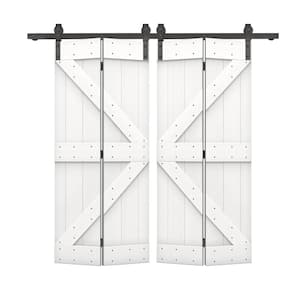 64 in. x 84 in. K Series Solid Core Pure White Stained DIY Wood Double Bi-Fold Barn Doors with Sliding Hardware Kit