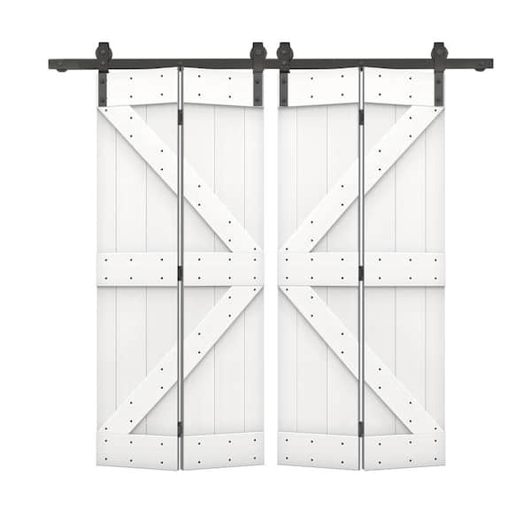 CALHOME 68 in. x 84 in. K Series Solid Core Pure White Stained DIY Wood Double Bi-Fold Barn Doors with Sliding Hardware Kit