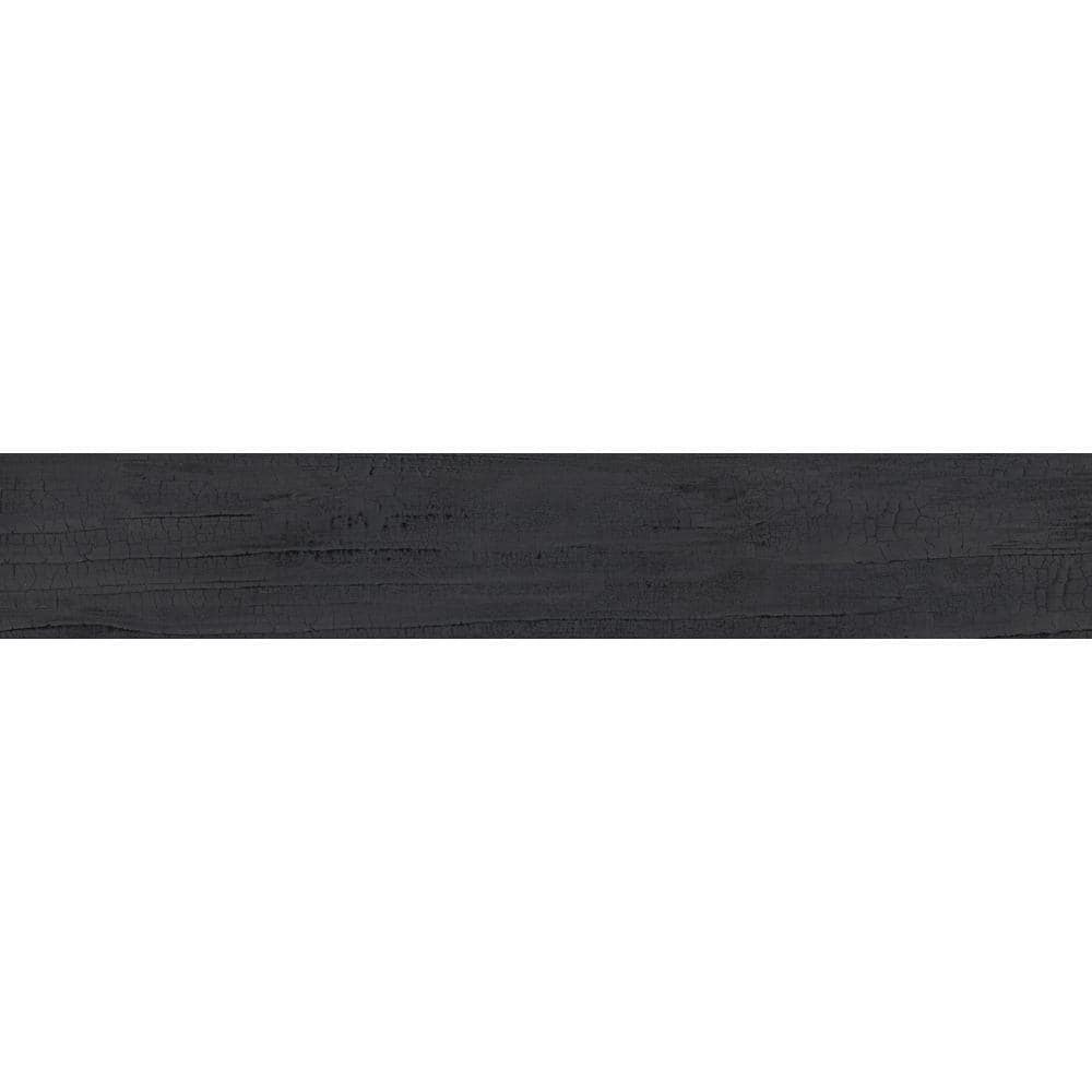EMSER TILE Yakedo Black 7.76 in. x 46.89 in. Matte Porcelain Wood