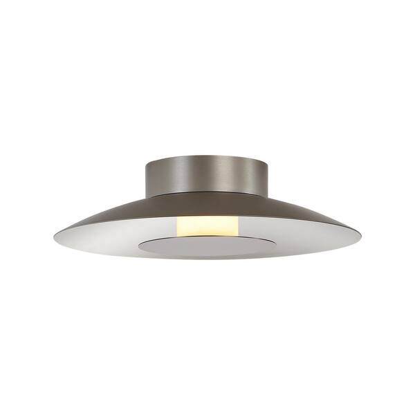 Golden Lighting - Luma 11.75 in. 12-Watt Soft Modern Sand Nickel Integrated LED Flush Mount with Coffee Silver Shade