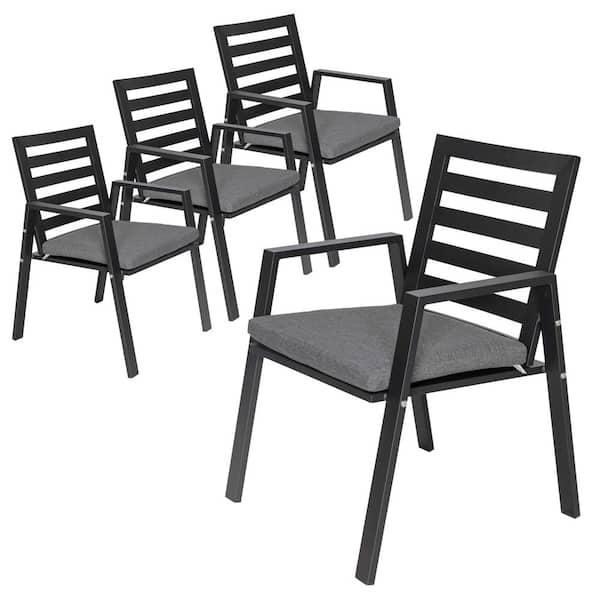 Leisuremod Chelsea Modern Black Aluminum Outdoor Dining Chair with Removable Cushion Black (Set of 4)