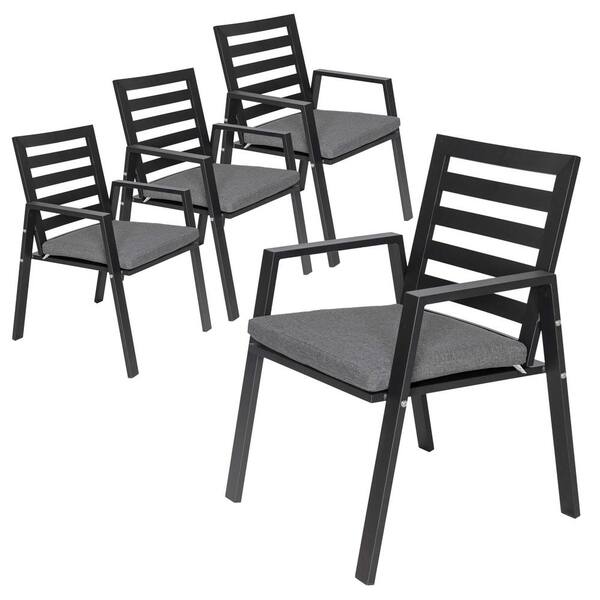 Leisuremod Chelsea Modern Black Aluminum Outdoor Dining Chair with