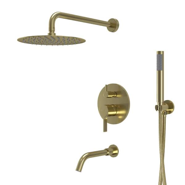 Unbranded 3 Outlets Double-Handle 3-Spray Dual Shower Faucet 2.5 GPM with Pressure Balance in Brush Gold