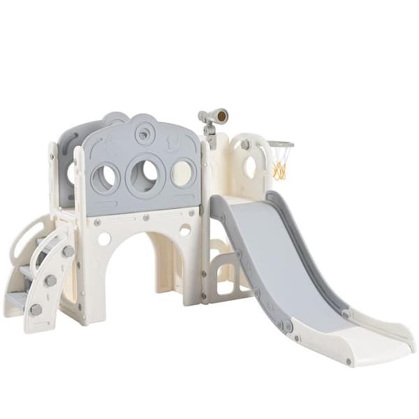 Bon Furni Gray and White HDPE Indoor and Outdoor Playset Small Kid with Slide and Telescope