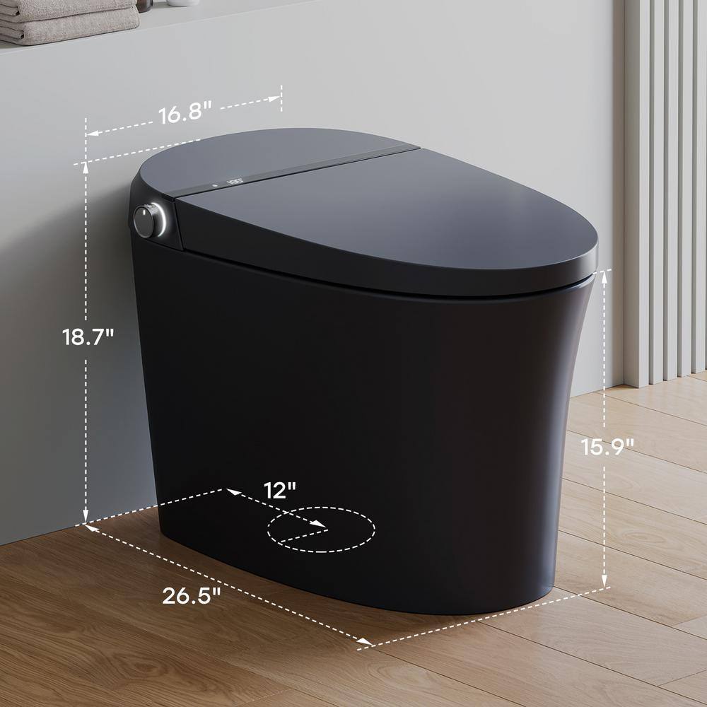 Black Vitreous China Smart Toilet with Dual Flush and Bidet