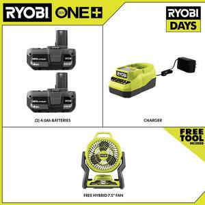ONE+ 18V Lithium-Ion 4.0 Ah Compact Battery (2-Pack) and Charger Kit with FREE Cordless ONE+ Hybrid Fan