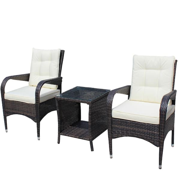 Tunearary High quality Conversation set Brown Wicker Outdoor Sectional Set with Beige Cushions
