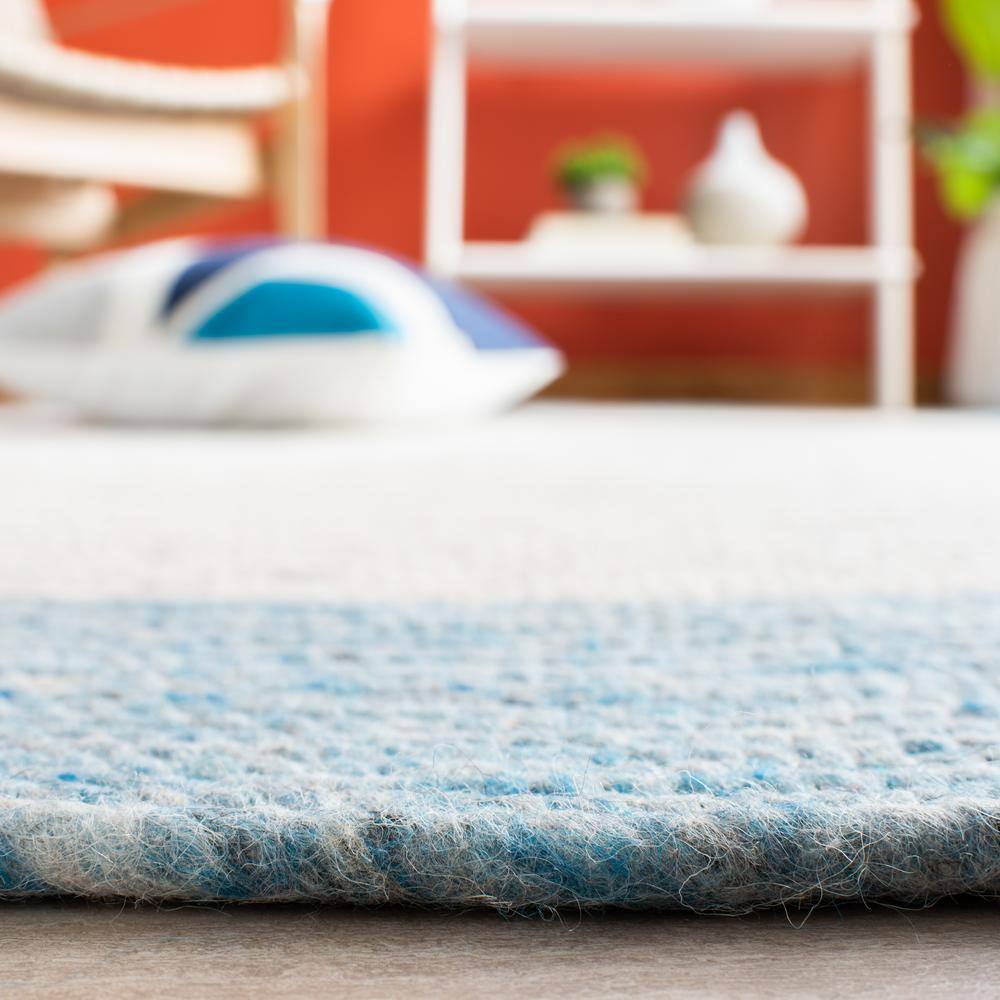 Ivory and Blue Round Braided Wool Area Rug