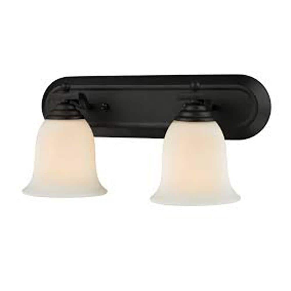 Matte Black and Opal Frosted 2-Light Vanity Fixture