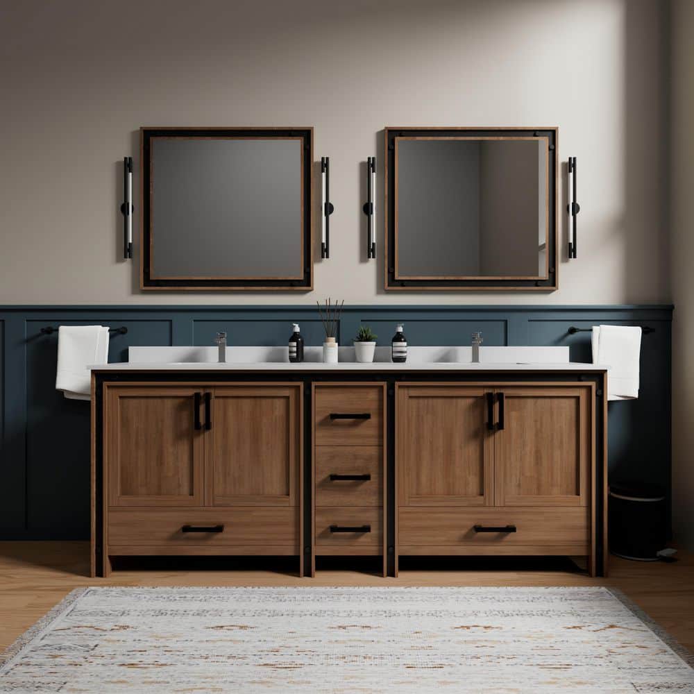 Ziva 84 in W x 22 in D Rustic Barnwood Double Bath Vanity, White Quartz Top and Faucet Set price history on PriceWatchPro