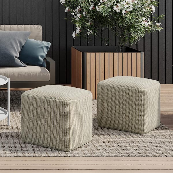Simpli Home Zelma Cream and Natural Square Woven Outdoor/Indoor