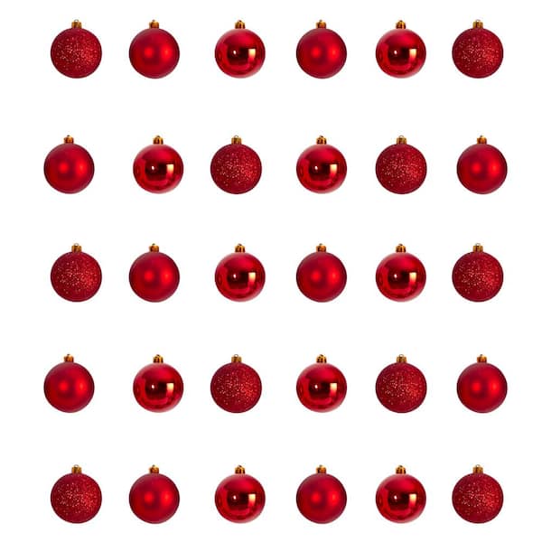 2.5 in. Shatterproff Holiday Christmas Ornament Set with Re-Useable Storage Container (30-Pack)