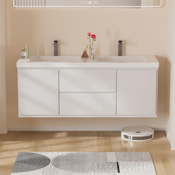 Equinox 60 in. in. W x 19-5/8 in. in. D x 22-1/2 in. in. H Floating Bath Vanity White Glossy White Resin Top Assembled