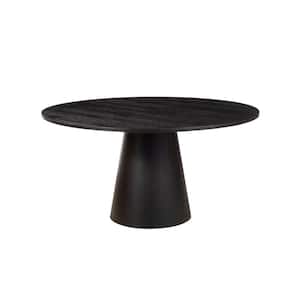 Cove Vintage Black Wood 59 in Pedestal Dining Table Seats 6