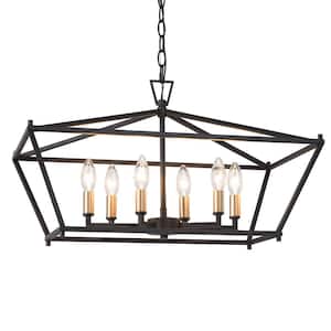 Modern 6-Light Black and Gold Island Candle Cage Chandelier for Kitchen with No Bulb Included