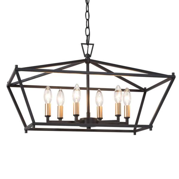 Modern 6-Light Black and Gold Island Candle Cage Chandelier for Kitchen ...