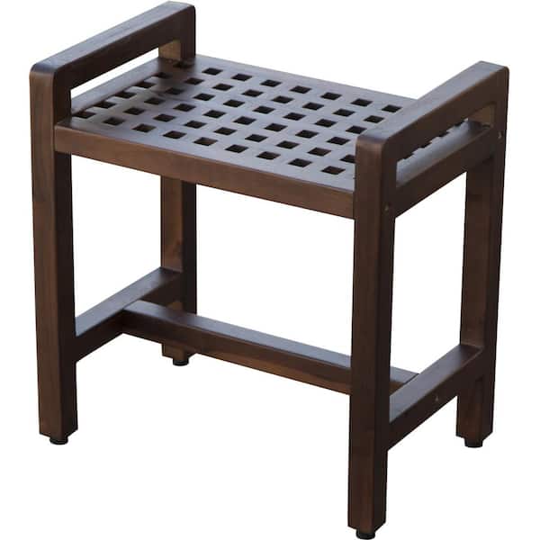 HomeRoots Caroline Brown 20 in. x 13 in. x 20 in. Teak Lattice Pattern Shower or Outdoor Bench
