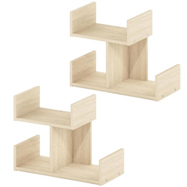 Beige 12.5 in. x 9.3 in. Wood Modern Desktop Display Shelf, Set of 2