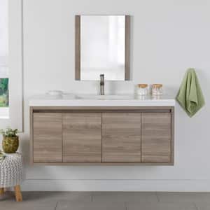 Millhaven 49 in. W x 19 in. D x 22 in. H Single Sink Floating Bath Vanity in Forest Elm with White Cultured Marble Top
