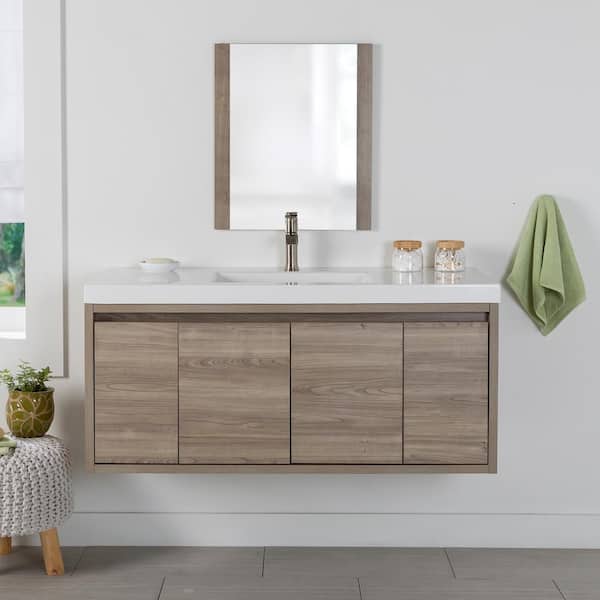 Domani Millhaven 49 in. W x 19 in. D x 22 in. H Single Sink Floating Bath Vanity in Forest Elm with White Cultured Marble Top