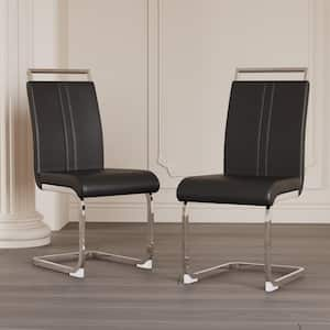 Black Faux Leather Parsons Chair Set of 2