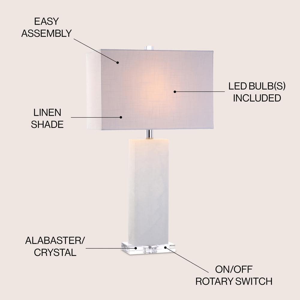 27" White Alabaster Table Lamp with Linen Shade