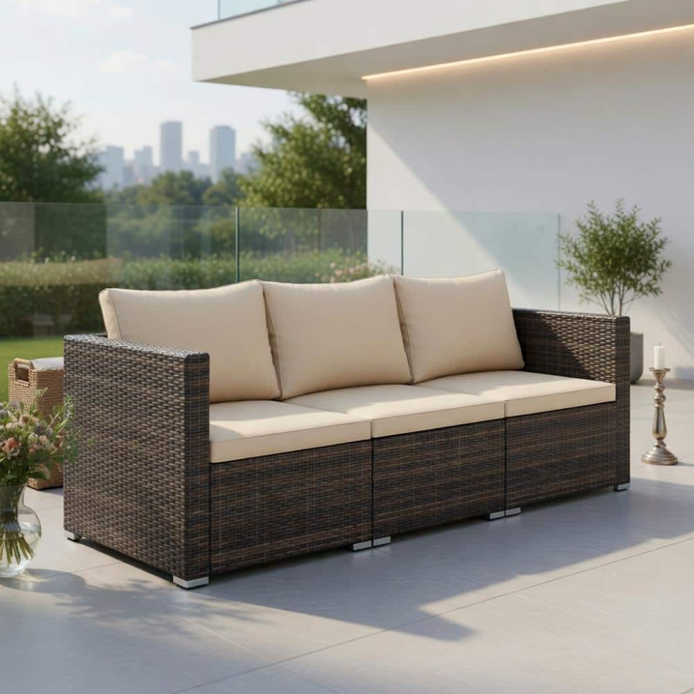 3-Piece Beige Gray Patio Sectional, PE Rattan with Removable Cushions & Metal Frame for Backyard price history on PriceWatchPro