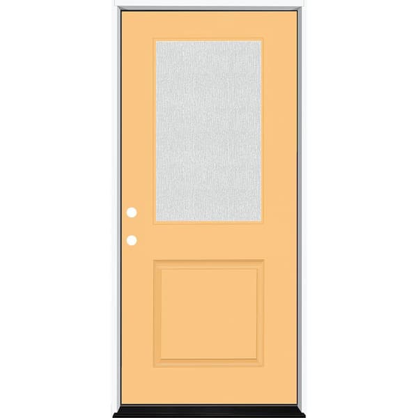 Legacy 36 in. W. x 80 in. 1/2 Lite Rain Glass RHIS Primed Jackfruit Finish Fiberglass Prehung Front Door