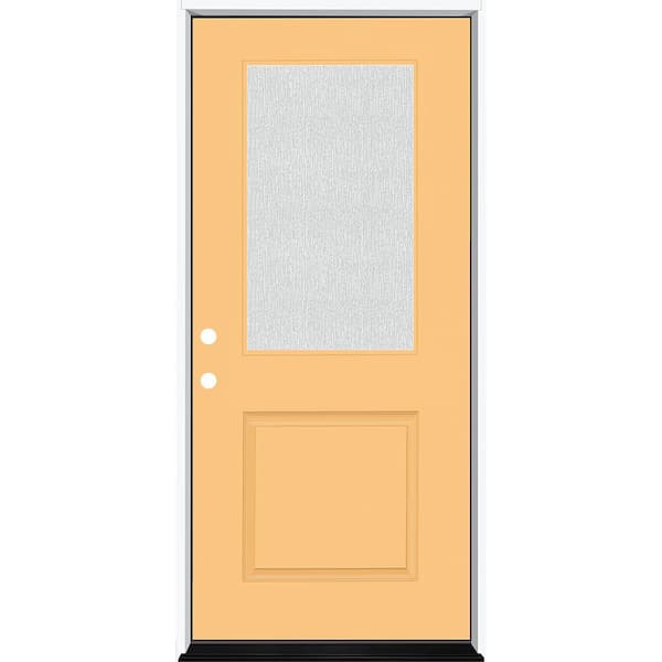 Steves & Sons Legacy 36 in. W. x 80 in. 1/2 Lite Rain Glass RHIS Primed Jackfruit Finish Fiberglass Prehung Front Door