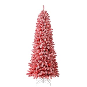 7 ft. Red Prelit LED Pine Classic Slim Artificial Christmas Tree with 350 White LED Lights