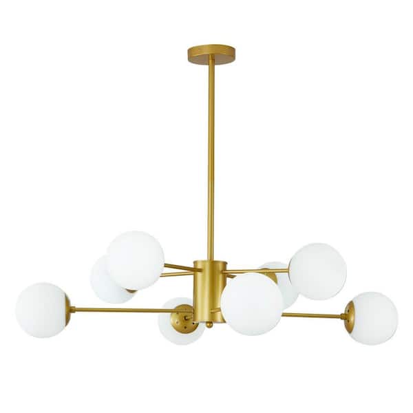 8-light Modern Gold Chandelier with White Glass Globe Shades Hanging Pendant Light Fixture for Kitchen Island