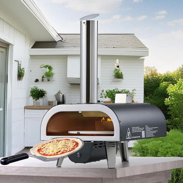 Dual Fuel Pizza Oven Outdoor, 12 in. Wood Fire and Propane Gas Pizza Oven, Pellet & Propane Pizza-Maker with Thermometer