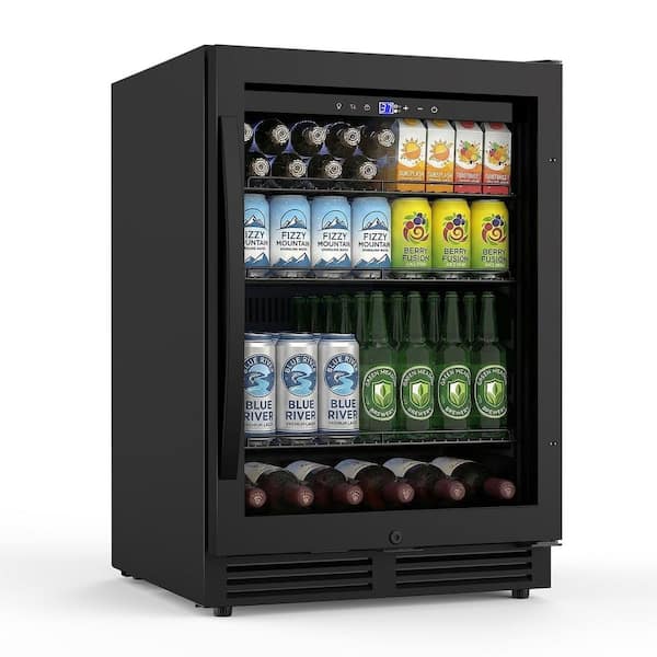 23.5 in. Single Zone 235-Can Built-in Beverage Cooler in Black Mini Refrigerator 4.9 cu. ft. Auto Blue Lighting