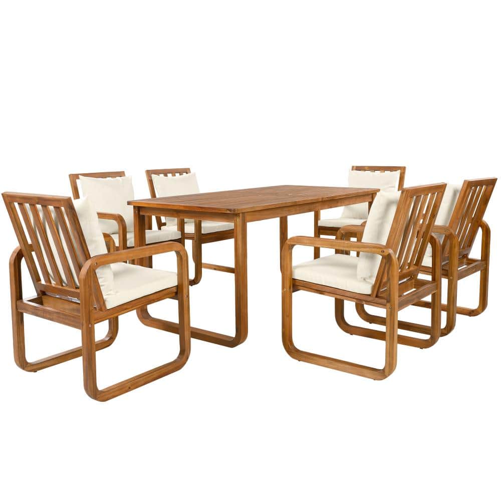 7 Pieces Brown Wood Patio Outdoor Dining Set with Beige Removable Cushions for Patio, Backyard, Garden price history on PriceWatchPro