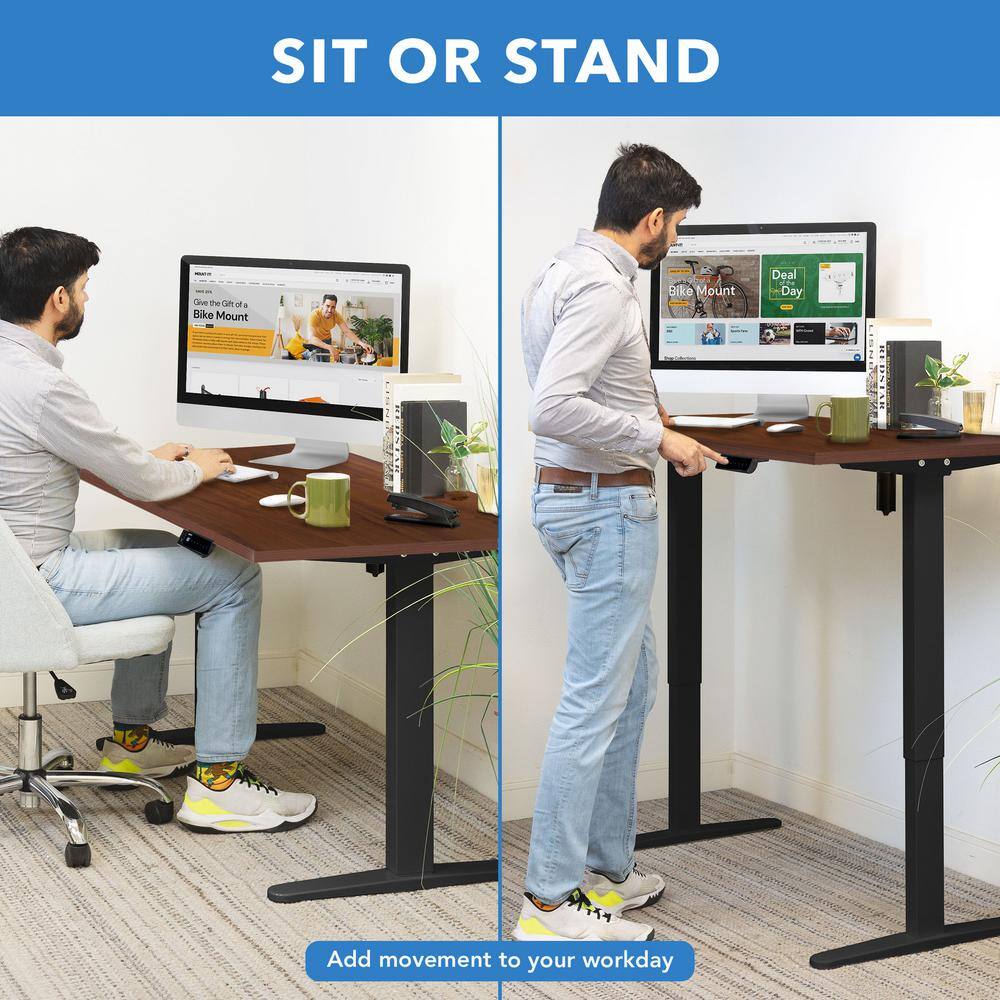Hazelnut and Black Adjustable Electric Standing Desk with Steel Frame