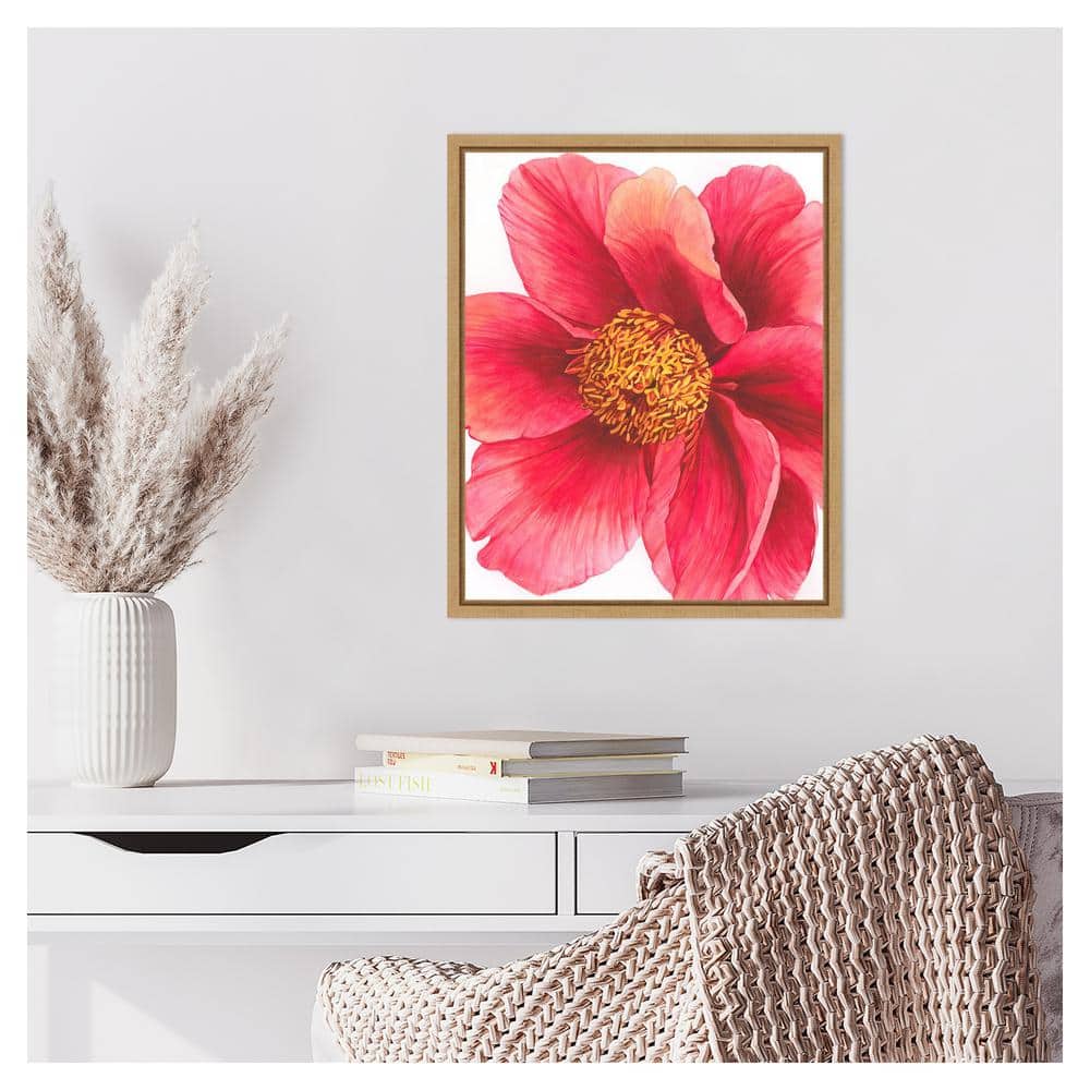 Grace Popp Tree Peony II Red Floral Canvas Art with Maple Frame