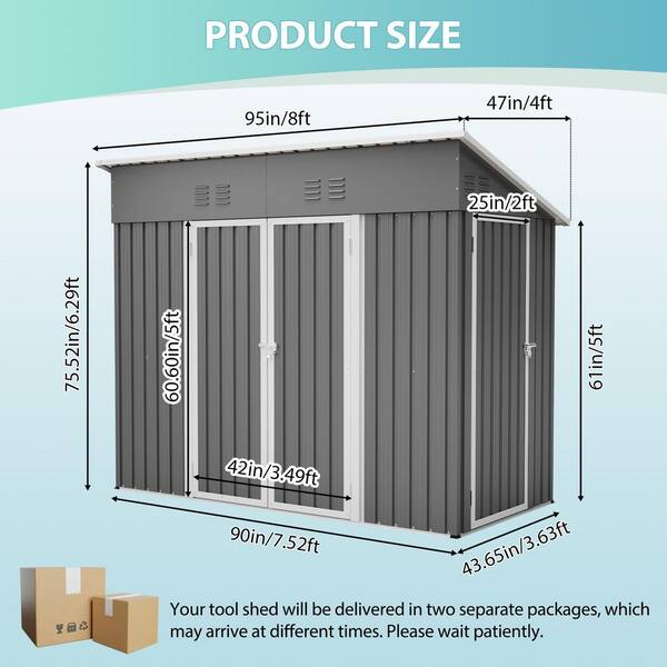 Mondawe Gray 4 ft. W x 8 ft. D Outdoor Metal Lean-To Storage Shed