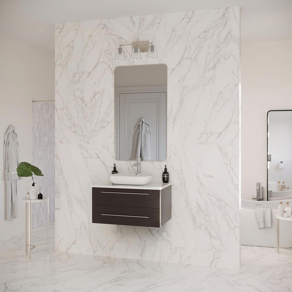 Lucera 30'' Espresso Solid Wood Wall-Mount Vanity with Quartz Top