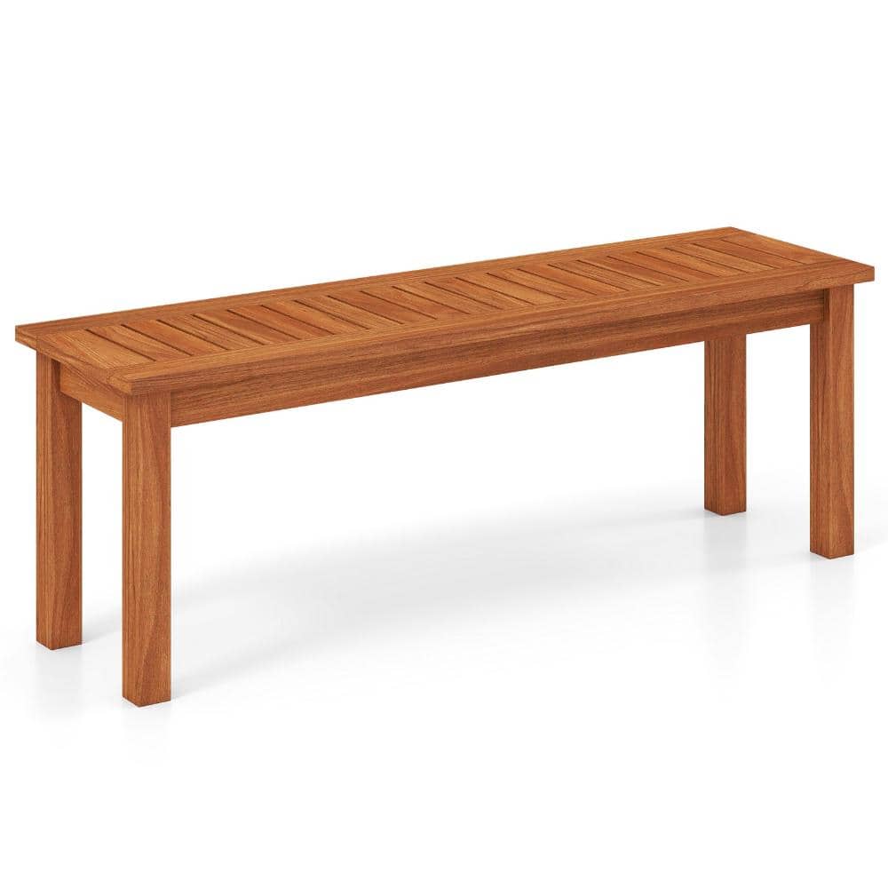 45 in. Solid Wood Backless Outdoor Garden Bench with Slatted Seat, Natural