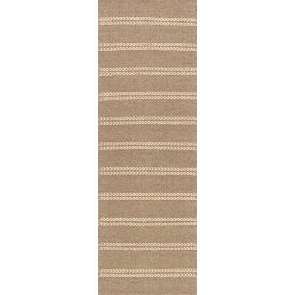 Nate Berkus x Rugs York Striped Wool Cozy Brown 3 ft. x 8 ft. Indoor Runner Rug