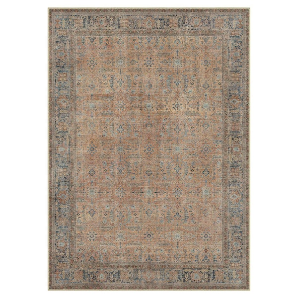 Bakhita Machine Washable Brown/Blue 5 ft. x 7 ft. Floral Indoor Area Rug