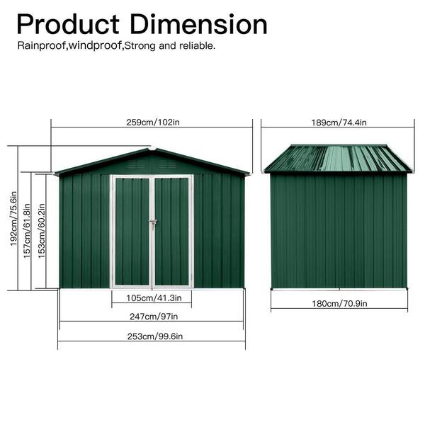 Lycvki 8 ft. W x 6 ft. D Green Metal Shed with Double Door (48 sq