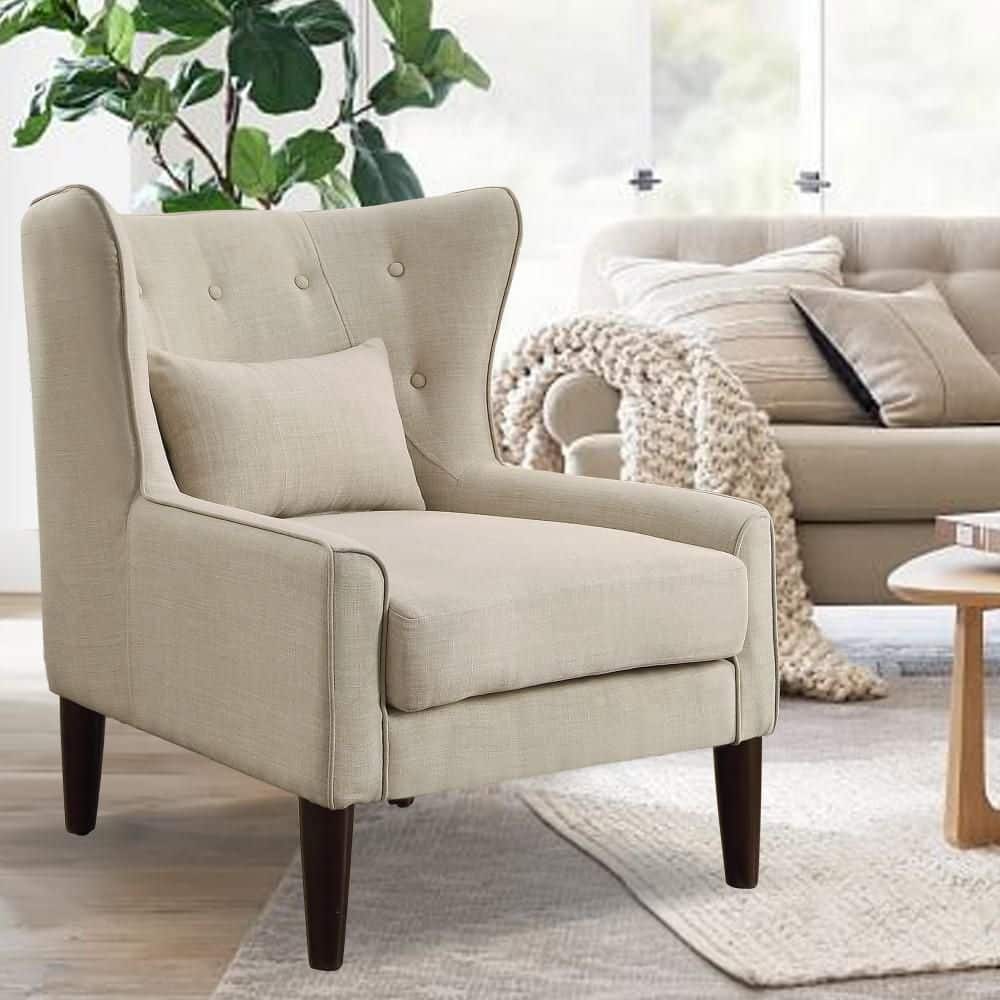 Beige Linen Side Chair with Solid Rubberwood Chair Legs(Set of 1) price history on PriceWatchPro