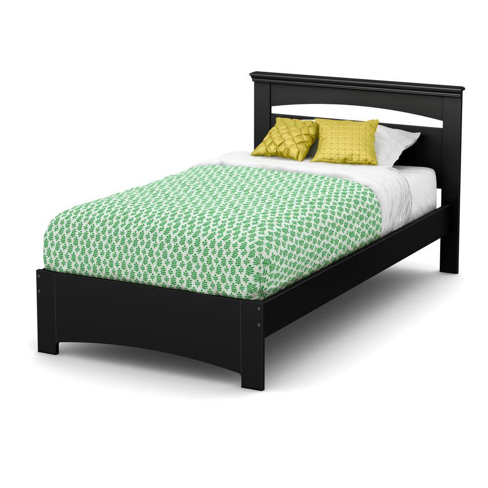 Black Twin Wood Platform Bed with Headboard and Drawer