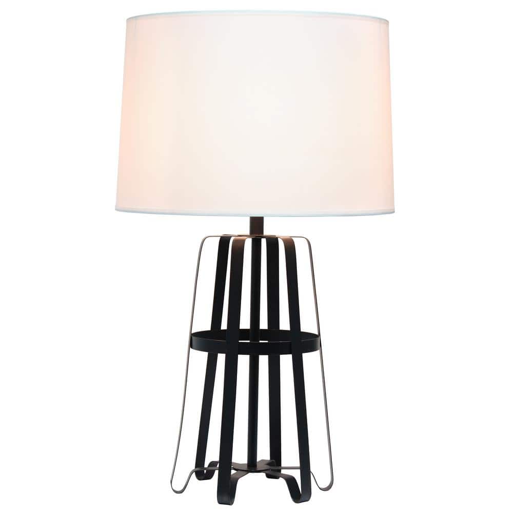 Adjustable Bronze Cage Table Lamp with White Shade