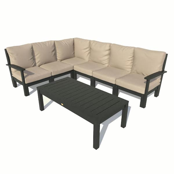 Highwood Bespoke Deep Seating 7-Piece Plastic Outdoor Sectional Set, Conversation Table with Cushions